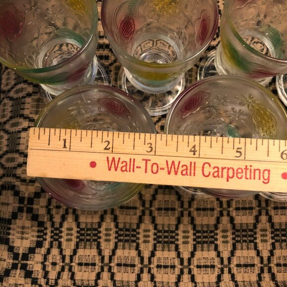 KIG Indonesia Footed Dessert Dish Embossed Floral Glass Vtg Set of 8 - Picture 7 of 8